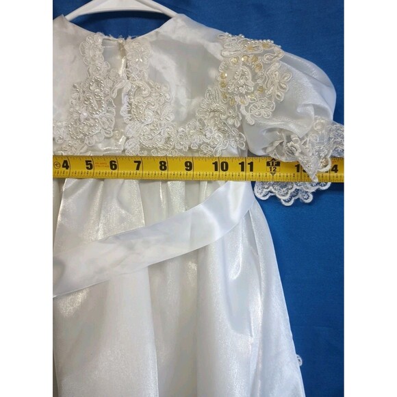 Vintage White Ruffled Lace Sequin 12-15 Mos Christening Dress Size 1 Flower Girl - Picture 7 of 9